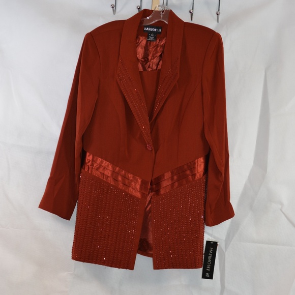 Beaded/Embellished Rust Coloured Special Occasion 2 pc suit SZ 14 Harmony NY NWT - Picture 2 of 11